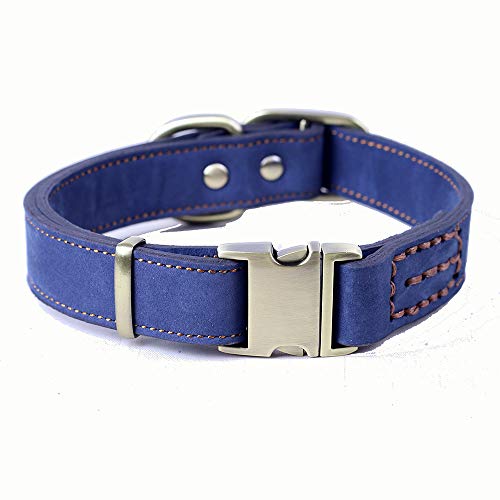CHEDE Luxuriöses Hundehalsband aus echtem Leder, handgefertigt für mittelgroße und große Hunderassen, mit feinstem Echtleder-Halsband, das stilvoll, weich, stark und bequem ist, blaues Hundehalsband von chede