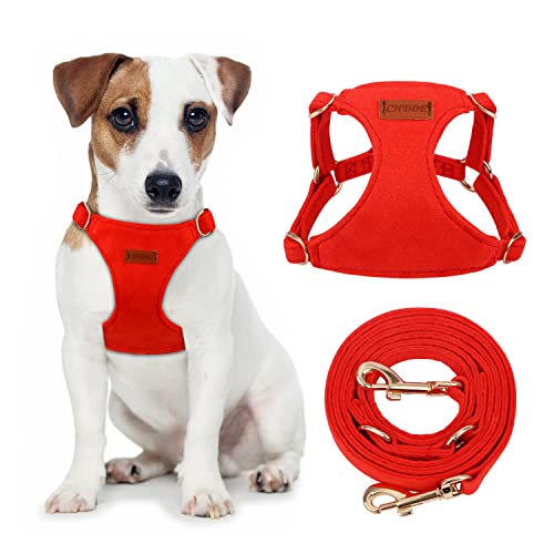 CHEDE No Pull Puppy Harness and Multifunction Dog Leash Set - 8 Colors Soft Adjustable No Choke Escape Proof Cute ,Lightweight Pet Vest Harness for Small and Medium Dog (S, Red) von chede