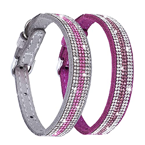 chede Hundehalsband mit Glöckchen – 2 Stück Bling Strass Hundehalsband, weiches Mikrofaser-Leder, sicher, verstellbar, für kleine Welpen, Mädchen, Jungen von chede