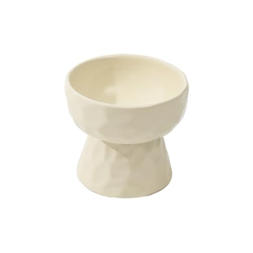 Erhöhter Futternapf für Katzen, Keramik, 15° geneigter Futternapf, 200 ml Fassungsvermögen, Anti-Erbrechen-Design, erhöhter Futternapf für Schnurrhaarschutz (Beige, flach) von chichendianzi