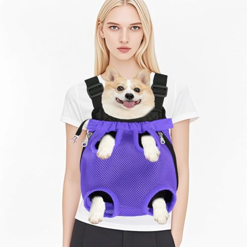 Haustier-Tragerucksack, Netzgewebe, atmungsaktiv, vorne mit elastischem Hals, erhältlich in 7 Farben (Violett, M) von chichendianzi