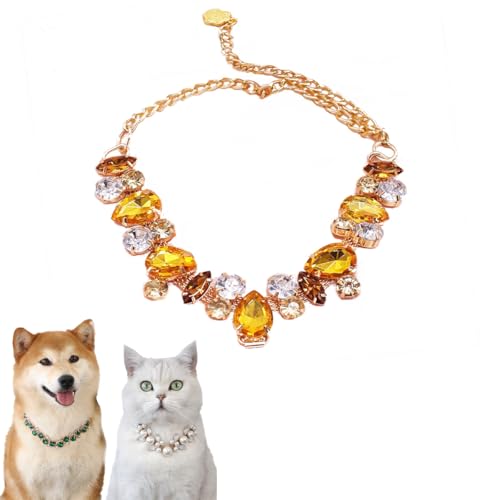 Hundehalsband und Katzenhalsband, Goldkette, verstellbar, Strass-Halsband mit niedlicher Haustierpfote für kleine, mittelgroße Haustiere, Katzen, Hunde, Kätzchen, Welpen (Gelb, S) von chichendianzi