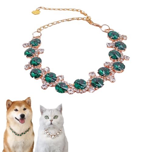 Hundehalsband und Katzenhalsband, Goldkette, verstellbar, Strass-Halsband mit niedlicher Haustierpfote für kleine, mittelgroße Haustiere, Katzen, Hunde, Kätzchen, Welpen (Grün, L) von chichendianzi