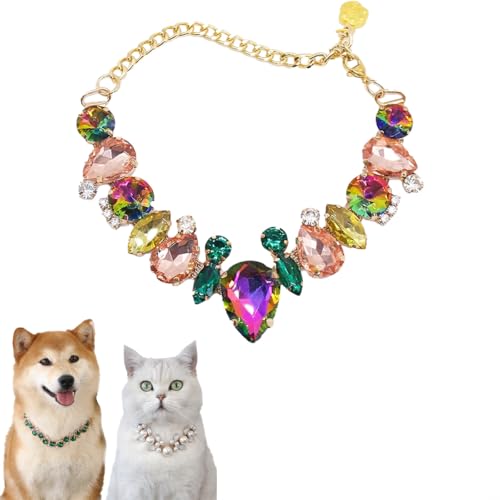 Hundehalsband und Katzenhalsband, Goldkette, verstellbar, Strass-Halsband mit niedlicher Haustierpfote für kleine, mittelgroße Haustiere, Katzen, Hunde, Kätzchen, Welpen (Muti, S) von chichendianzi