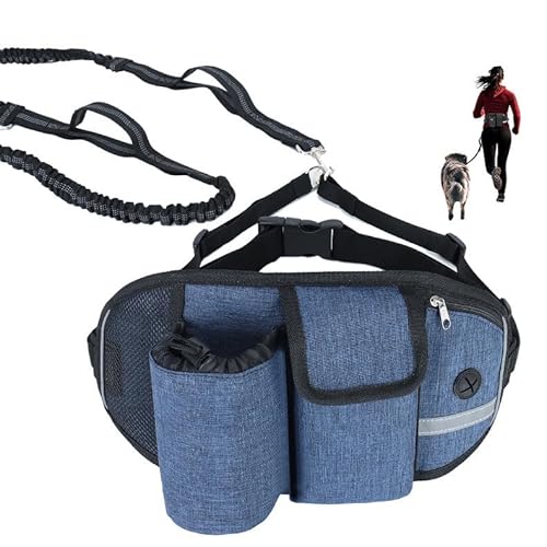 Hundeleine, freihändig, verstellbarer Gürtel mit Aufbewahrungstasche, Bungee-Leine mit zwei Griffen, reflektierend, 250 cm verlängerte Länge, unterstützt 100 kg (blau) von chichendianzi