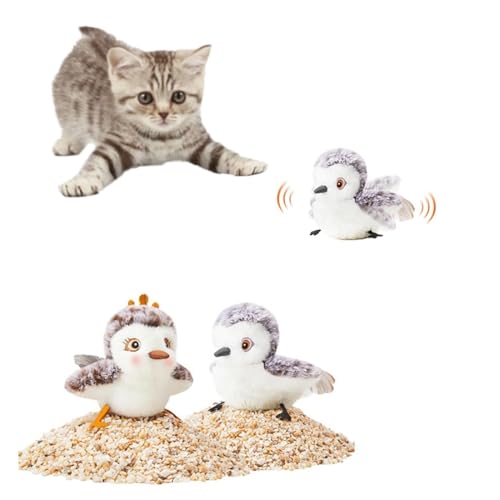 Katzenspielzeug, flatternder Vogel (kein Fliegen), lebensechter Sandläufer-Zwitscher-Tweet, wiederaufladbar, berührungsaktiviertes Kätzchenspielzeug, interaktives Katzenspielzeug für alle Rassen von chichendianzi