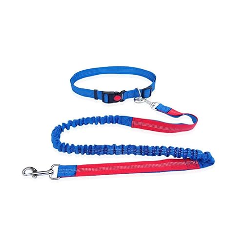 Reflektierende Hundeleine mit Stoßdämpfung, Laufleine, verstellbarer Gürtel, 65–120 cm, einziehbares Seil, 125–180 cm (Blau + Rot) von chichendianzi