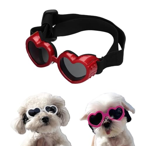 Sonnenbrille für kleine Hunde, UV-Schutz, Augenschutz, mit verstellbarem Riemen, Herzform, Anti-Beschlag-Sonnenbrille für Haustiere, Hunde, winddichte Brille, 6 Farben, Rot Sonnenbrille für kleine Hunde, UV-Schutz, Augenschutz, mit verstellbarem Riemen, Herzform, Anti-Beschlag-Sonnenbrille für Haustiere, Hunde, winddichte Brille, 6 Farben, Rot von chichendianzi