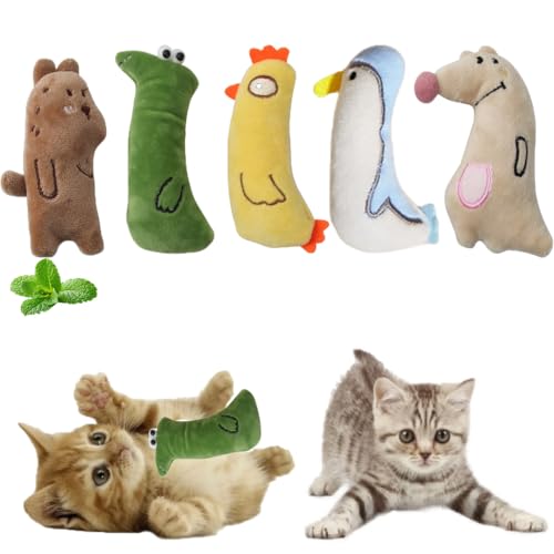 chichendianzi 5Ps Katzenkauspielzeug, Katzenminze-Spielzeug für Indoor-Katzen, flauschiges Katzenminze-Spielzeug zum Kauen, interaktives Kätzchenspielzeug, mit Katzenminze gefülltes von chichendianzi