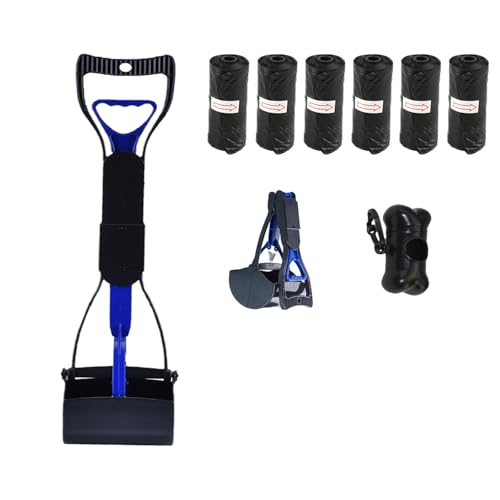 chichendianzi Haustierkotschaufel-Set, 60 cm, faltbar, Hundekotschaufel mit Kotbeutelspender und Kotbeuteln, langer Griff, tragbarer Haustierabfallsammler für den Innen- und Außenbereich (Blau, 45 cm) von chichendianzi