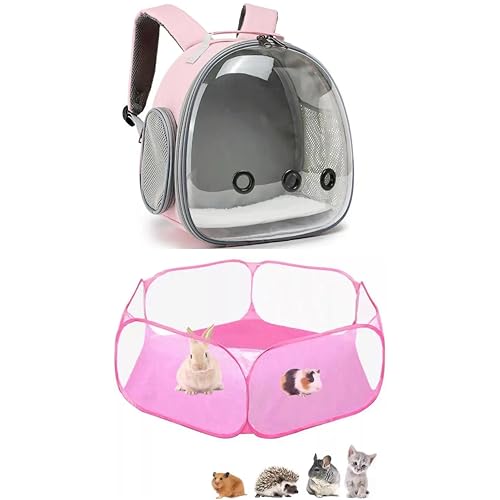 2er-Pack Meerschweinchen-Tragerucksack und Laufstall-Set – Haustier-Laufstall, Pop-Op-Open-Outdoor-Übungszaun, tragbarer Kleintier-Rucksack für Bartagamen, Kaninchen, Hamster, Chinchillas (Rosa + Rosa 2er-Pack Meerschweinchen-Tragerucksack und Laufstall-Set – Haustier-Laufstall, Pop-Op-Open-Outdoor-Übungszaun, tragbarer Kleintier-Rucksack für Bartagamen, Kaninchen, Hamster, Chinchillas (Rosa + Rosa von chichenshangwu