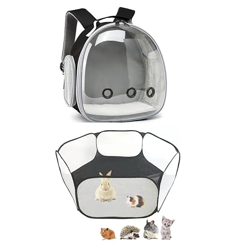2er-Pack Meerschweinchen-Tragerucksack und Laufstall-Set – Haustier-Laufstall, Pop-Open-Outdoor-Übungszaun, tragbarer Kleintier-Rucksack für Bartagamen, Kaninchen, Hamster, Chinchillas (schwarz + 2er-Pack Meerschweinchen-Tragerucksack und Laufstall-Set – Haustier-Laufstall, Pop-Open-Outdoor-Übungszaun, tragbarer Kleintier-Rucksack für Bartagamen, Kaninchen, Hamster, Chinchillas (schwarz + von chichenshangwu