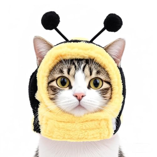 Haustier-Kopfbedeckung mit Hasenohren-Design, rosa Schutzhut für Katzen und kleine Hunde (Biene, M) von chichenshangwu