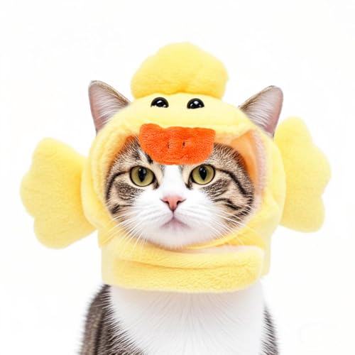 Haustier-Kopfbedeckung mit Hasenohren-Design, rosa Schutzhut für Katzen und kleine Hunde (Ente, L) von chichenshangwu
