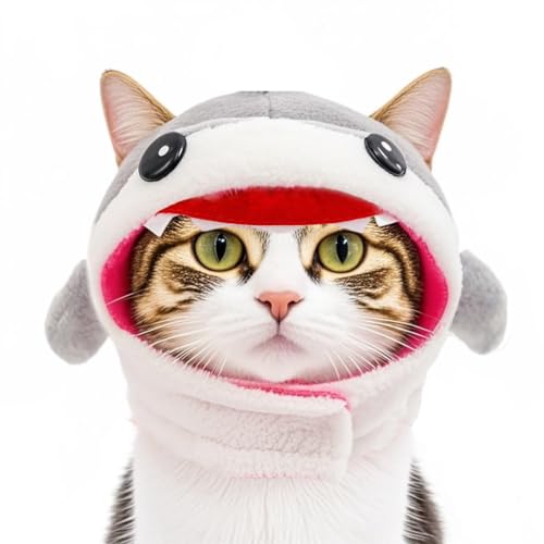 Haustier-Kopfbedeckung mit Hasenohren-Design, rosa Schutzhut für Katzen und kleine Hunde (Hai, S) von chichenshangwu