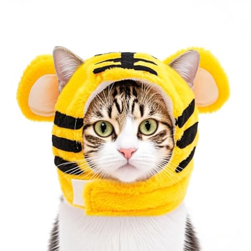 Haustier-Kopfbedeckung mit Hasenohren-Design, rosa Schutzhut für Katzen und kleine Hunde (Tiger, XS) von chichenshangwu