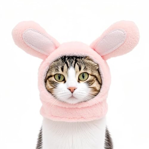 Haustier-Kopfbedeckung mit Hasenohren-Design, rosa Schutzhut für Katzen und kleine Hunde (rosa Kaninchen, L) von chichenshangwu