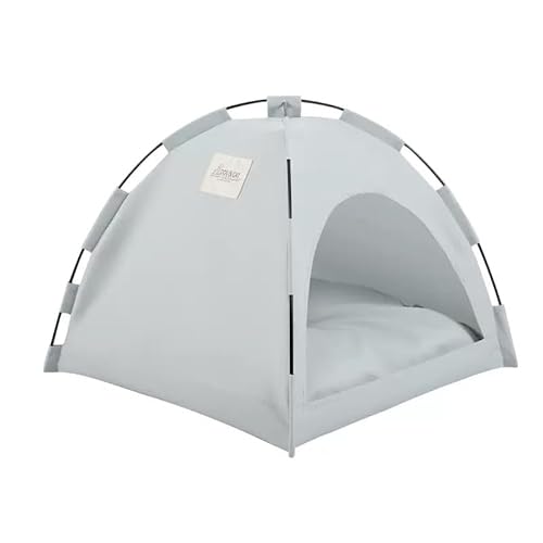 Haustierzelthaus, Armeegrün, Leinen, Camping-Stil, Katzenbett, Haustierunterstand für den Innenbereich mit Netzfenster (Grau, L: 50 x 50 cm) von chichenshangwu