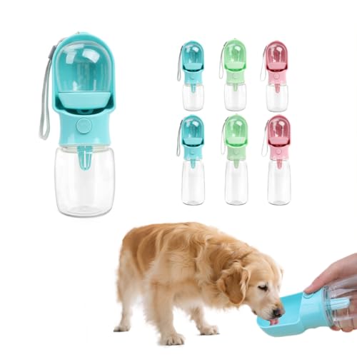 Hunde-Wasserflasche mit Futterbehälter, Reise-Welpen-Wassernapf, tragbarer Haustierspender, Katzen-Spaziergänge und Wandern, Geschenk (Blau, 320 ml) von chichenshangwu