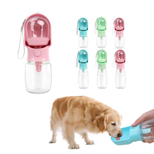 Hunde-Wasserflasche mit Futterbehälter, Reise-Welpen-Wassernapf, tragbarer Haustierspender, Katzen-Spaziergänge und Wandern, Geschenk (Rosa, 320 ml) von chichenshangwu