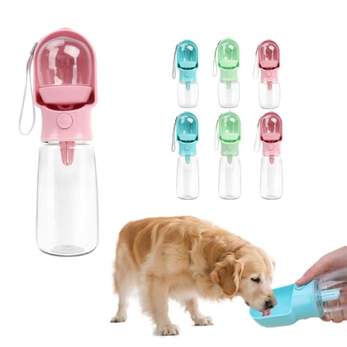 Hunde-Wasserflasche mit Futterbehälter, Reise-Welpen-Wassernapf, tragbarer Haustierspender, Katzen-Spaziergänge und Wandern, Geschenk (Rosa, 500 ml) von chichenshangwu