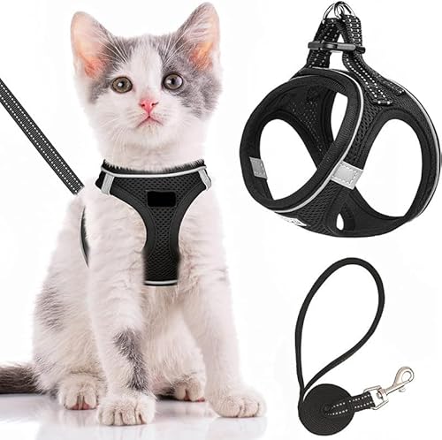 Hundegeschirr für kleine Hunde und Katzen, weiches Netzgewebe, reflektierend, leicht, atmungsaktiv, sichtbar im Dunkeln, mit Blumenmuster, Komfort für Gehen, Training (Schwarz, L) von chichenshangwu