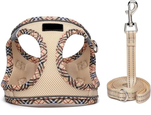 Hundegeschirr für kleine Hunde und Katzen, weiches Netzgewebe, reflektierend, leicht, atmungsaktiv, sichtbar im Dunkeln, mit Blumenmuster, Komfort für Spaziergangstraining (Khaki, XL) von chichenshangwu