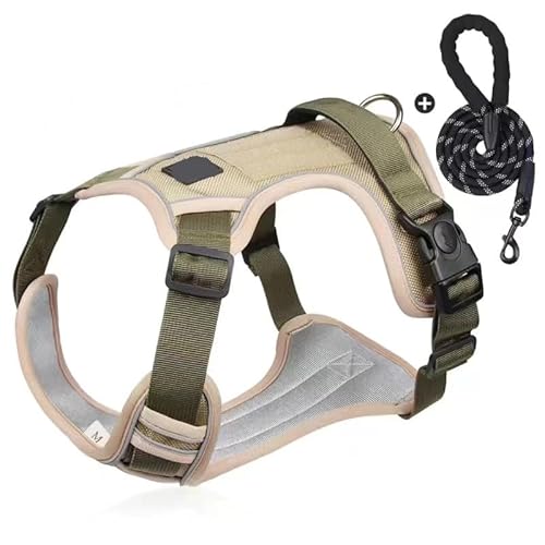 Hundegeschirr mit Griff, ausbruchsicher, rutschfest, atmungsaktiv, leicht, verstellbar, Liftgeschirr für kleine, mittelgroße und große Hunde, Nachtspaziergang (Khaki, L) von chichenshangwu