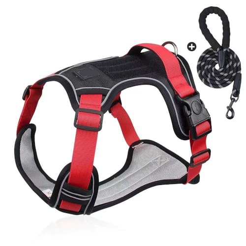Hundegeschirr mit Griff, ausbruchsicher, rutschfest, atmungsaktiv, leicht, verstellbar, Liftgeschirr für kleine, mittelgroße und große Hunde, Nachtspaziergang (Schwarz-Rot, XL) von chichenshangwu