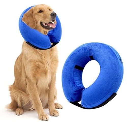Hundehalsband, aufblasbarer Genesungskegel nach Operationen, verstellbares aufblasbares Donut-Halsband, Haustier-Genesungshalsband für Hunde (Blau, M) von chichenshangwu