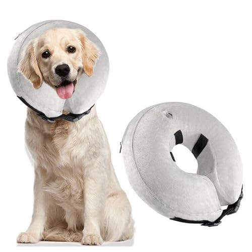 Hundehalsband, aufblasbarer Genesungskegel nach Operationen, verstellbares aufblasbares Donut-Halsband, Haustier-Genesungshalsband für Hunde (Grau, XS) von chichenshangwu
