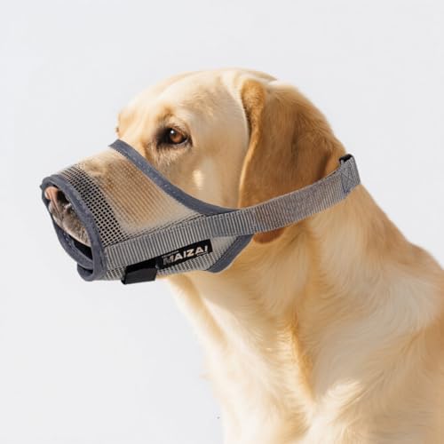 Hundemaulkorb, weiches Netzgewebe für kleine, mittelgroße und große Hunde, verhindert Beißen und Bellen, verstellbare Mundabdeckung, Maulkorb für Hunde, ermöglicht Hecheln, Trinken (Grau, L) von chichenshangwu