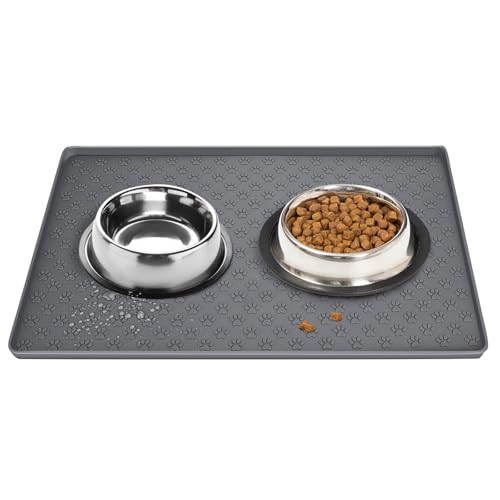 Hundenapf-Matte aus Silikon, wasserdicht, um zu verhindern, dass Katzenfutter verschüttet wird und Wasser auf den Boden gelangt, wasserdichtes Silikon, auslaufsicheres Design mit erhöhtem Rand (Grau Hundenapf-Matte aus Silikon, wasserdicht, um zu verhindern, dass Katzenfutter verschüttet wird und Wasser auf den Boden gelangt, wasserdichtes Silikon, auslaufsicheres Design mit erhöhtem Rand (Grau von chichenshangwu