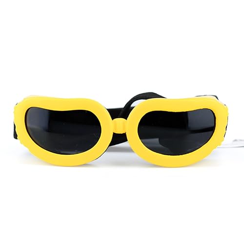Hundesonnenbrille für kleine Rassen, UV-Schutz, Brille für kleine Hunde, verstellbarer Riemen, winddicht, Anti-Beschlag-Sonnenbrille (Gelb) von chichenshangwu