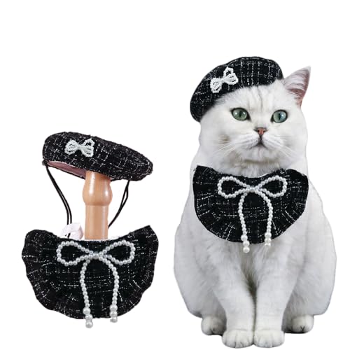 Katzen-Barettmütze mit kleiner Kamelie, verstellbare Satin-Fliege, Bandana, Schal, Set, Haustier-Prinzessinnen-Kostüm für Halloween, Weihnachten, Geburtstagsparty, Kleidung für Katzen und Hunde, 2 Katzen-Barettmütze mit kleiner Kamelie, verstellbare Satin-Fliege, Bandana, Schal, Set, Haustier-Prinzessinnen-Kostüm für Halloween, Weihnachten, Geburtstagsparty, Kleidung für Katzen und Hunde, 2 von chichenshangwu