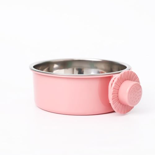 Pet Crate Bowls, Stainless Steel Dog Cage Hanging Bowl Removable Food Water Bowls for Dogs Cats Small Animals (Pink, M) von chichenshangwu