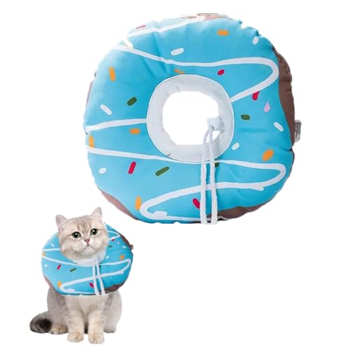 Pet Recovery Donut-Halsband, wasserdicht, weicher Stoff, verstellbare Größen XS-L, Anti-Bissschutz für Katzen und kleine Hunde (blauer Donut, S: Kopfumfang 13–22 cm) von chichenshangwu