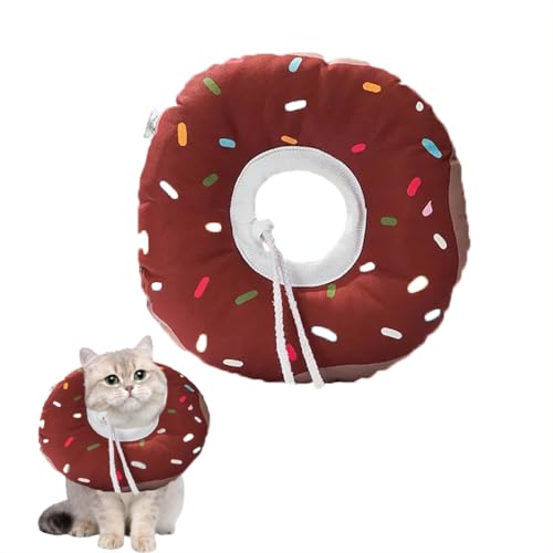 Pet Recovery Donut-Halsband, wasserdicht, weicher Stoff, verstellbare Größen XS-L, Anti-Bissschutz für Katzen und kleine Hunde (brauner Donut, L: Kopfumfang 20–32 cm) von chichenshangwu