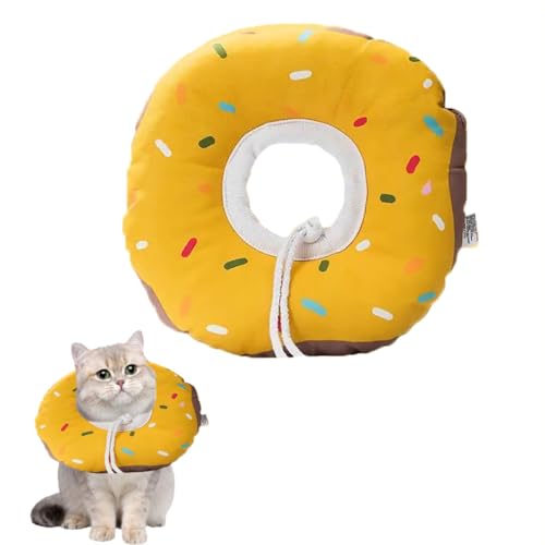 Pet Recovery Donut-Halsband, wasserdicht, weicher Stoff, verstellbare Größen XS-L, Anti-Bissschutz für Katzen und kleine Hunde (gelber Donut, L: Kopfumfang 20–32 cm) von chichenshangwu