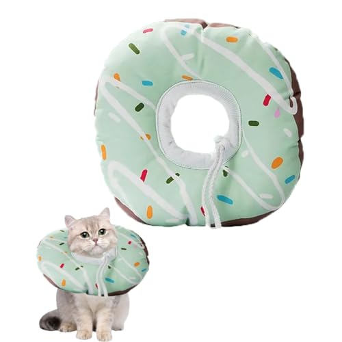Pet Recovery Donut-Halsband, wasserdicht, weicher Stoff, verstellbare Größen XS-L, Anti-Bissschutz für Katzen und kleine Hunde (grüner Donut, M: Kopfumfang 17–27 cm) von chichenshangwu