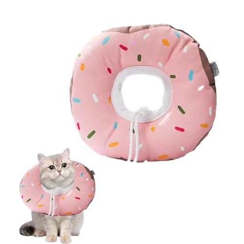 Pet Recovery Donut-Halsband, wasserdicht, weicher Stoff, verstellbare Größen XS-L, Anti-Bissschutz für Katzen und kleine Hunde (rosa Donut, M: Kopfumfang 17–27 cm) von chichenshangwu