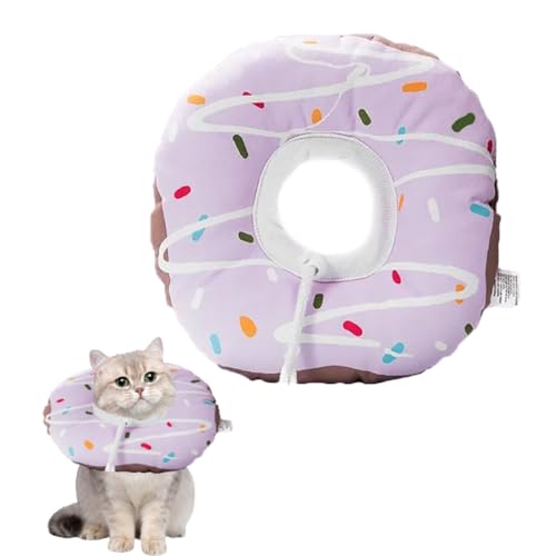 Pet Recovery Donut-Halsband, wasserdicht, weicher Stoff, verstellbare Größen XS-L, Anti-Bissschutz für Katzen und kleine Hunde (violetter Donut, M: Kopfumfang 17–27 cm) von chichenshangwu