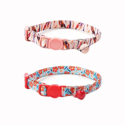 Starkes Nylon-Katzenhalsband mit bunt bedruckten Mustern, leichtes Kätzchenhalsband mit Schnellverschluss-Clip und Glöckchen, verstellbar 15–30 cm, 2 Stück (Bildfarbe 4, geeignet für Schals von 15–30 von chichenshangwu