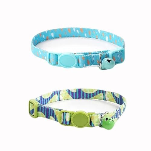 Starkes Nylon-Katzenhalsband mit bunt bedruckten Mustern, leichtes Kätzchenhalsband mit Schnellverschluss-Clip und Glöckchen, verstellbar 15–30 cm, 2 Stück (Bildfarbe 5, geeignet für Schals von 15–30 von chichenshangwu