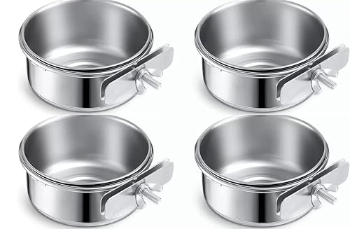 Vogelkäfigschalen aus Edelstahl, 283.5 g, 5er Set, Clip-On Futter-Wasserbecher für Sittiche, Nymphensittiche, Kleintiere (4 Stück) von chichenshangwu