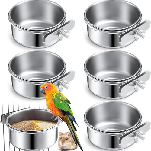 Vogelkäfigschalen aus Edelstahl, 283.5 g, 5er Set, Clip-On Futter-Wasserbecher für Sittiche, Nymphensittiche, Kleintiere (6 Stück) von chichenshangwu