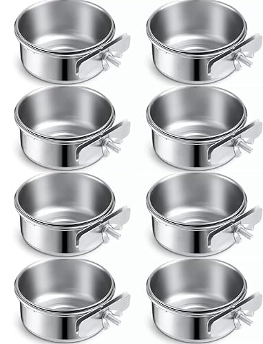 Vogelkäfigschalen aus Edelstahl, 283.5 g, 5er Set, Clip-On Futter-Wasserbecher für Sittiche, Nymphensittiche, Kleintiere (8 Stück) von chichenshangwu