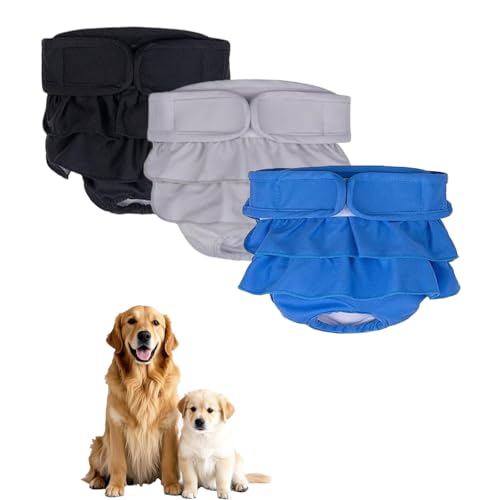 Waschbare Hundewindeln für Hündinnen, wiederverwendbare Hundewindeln, für Hündinnen bei Hitzezyklus, Inkontinenz (Schwarz/Grau/Blau, XL, 3,0 Stück) von chichenshangwu