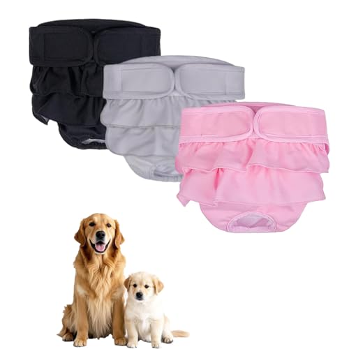 Waschbare Hundewindeln für Hündinnen, wiederverwendbare Hundewindeln, für Hündinnen bei Hitzezyklus, Inkontinenz (Schwarz/Grau/Rosa, XL, 3,0 Stück) von chichenshangwu