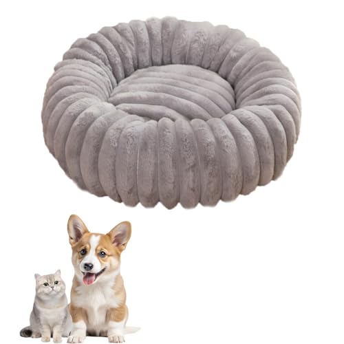 chichenshangwu Donut Hundebett für kleine und mittelgroße Hunde, waschbares Kunstfell mit Cord-Fleece und rutschfester Unterseite, rundes Haustierbett mit abnehmbarem Bezug, Grau, Größe M - 70 cm von chichenshangwu